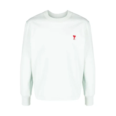 AMI PARIS Green Crewneck Sweatshirt with Heart Embroidery Unisex UTS200701H22