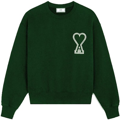 AMI PARIS 綠色心形Logo長袖大學T 經典款式. A20HJ037-747 Order AMI PARIS 綠色心形Logo長袖大學T 經典款式. A20HJ037-747