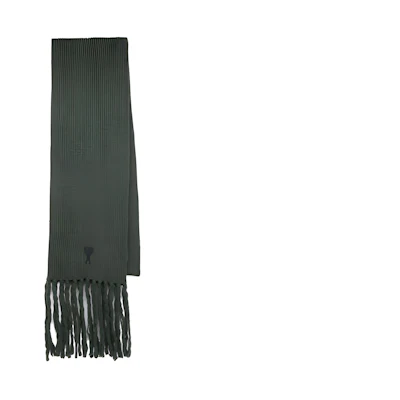 AMI PARIS Green Wool Scarf with Logo Unisex情侣款 AMIQ2PZ2