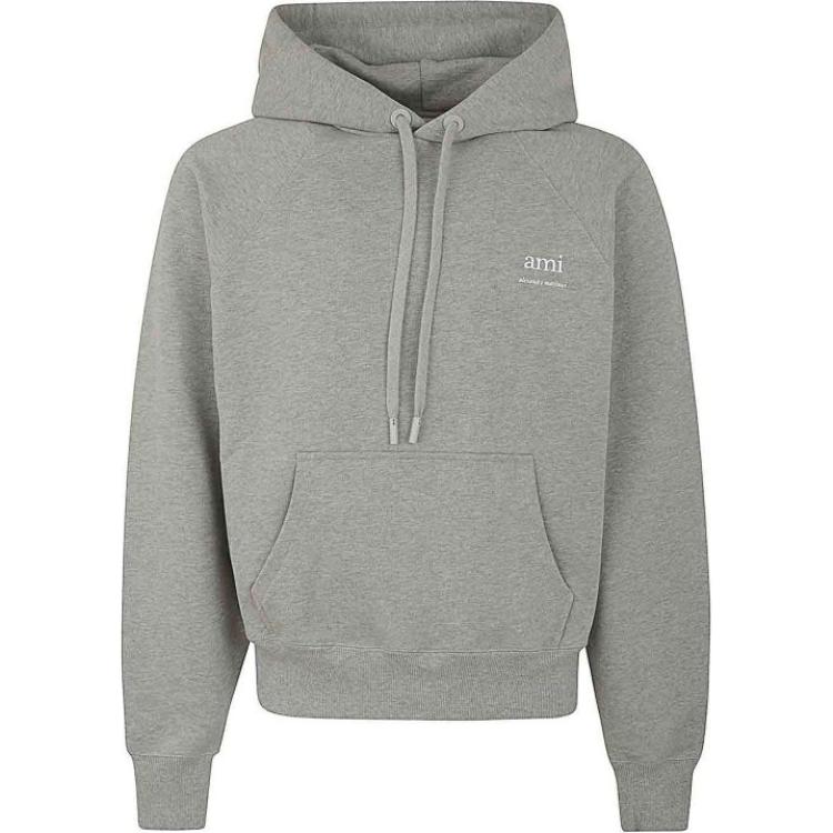 AMI PARIS Grey  Hoodie with Letter Logo Long-Sleeve Pullover Design USW2247470-951