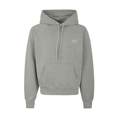 AMI PARIS Grey Hoodie with Letter Logo Long-Sleeve Pullover Design USW2247470-951