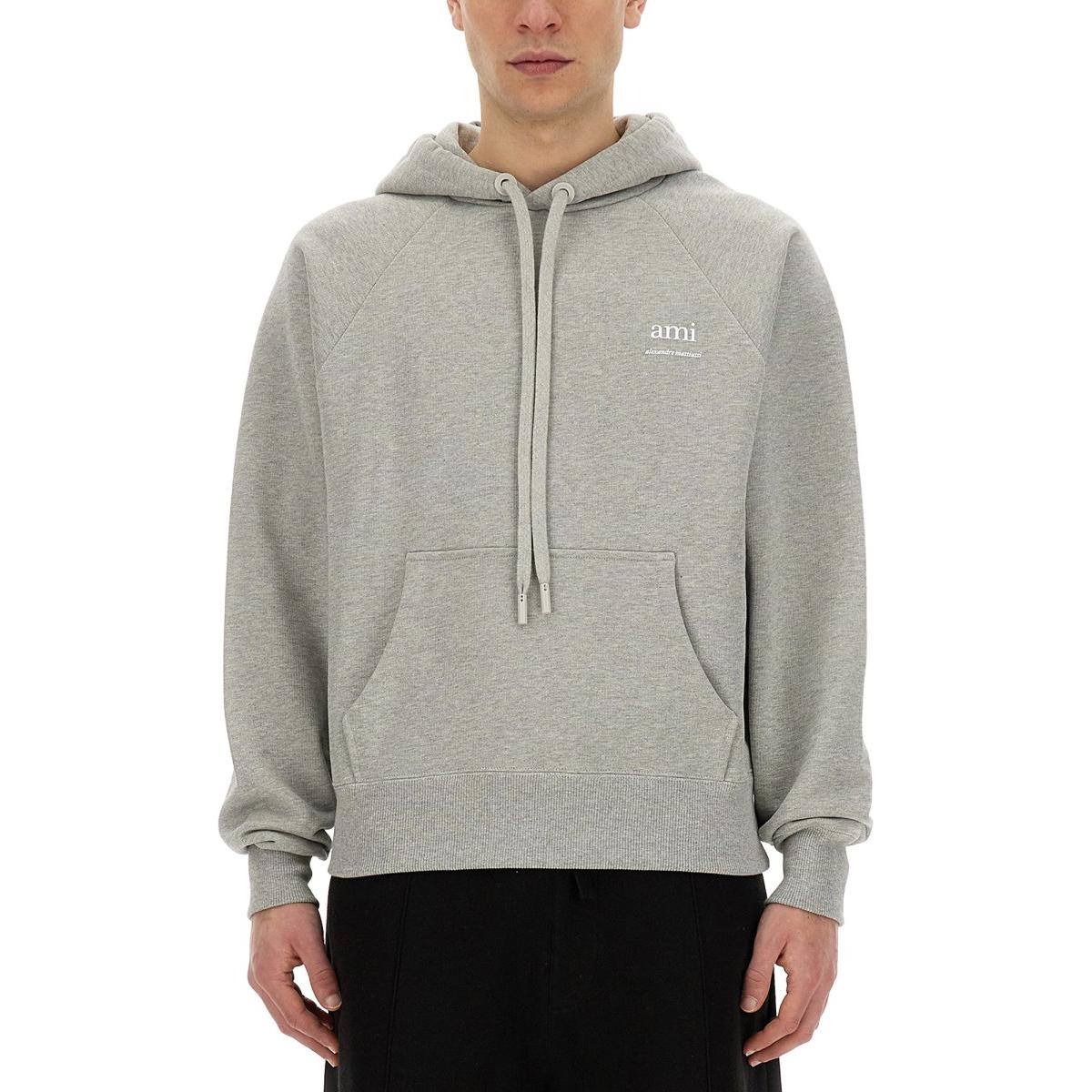 AMI PARIS Grey  Hoodie with Letter Logo Long-Sleeve Pullover Design USW2247470-951 圖 5