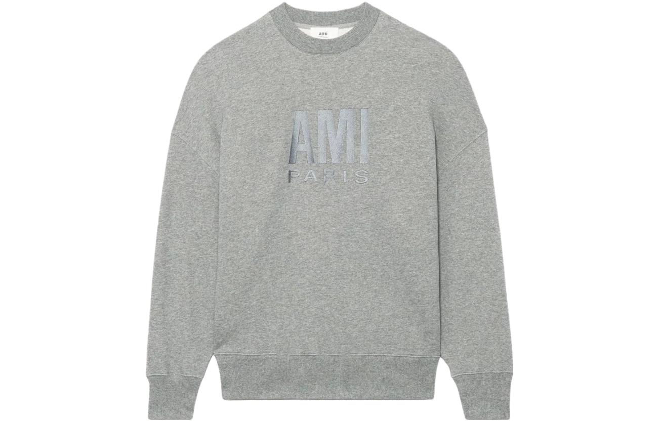 AMI PARIS Grey Crewneck Sweatshirt with Letter Print Long Sleeve E22USW003-731