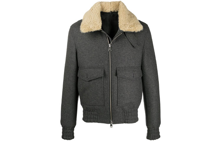 AMI PARIS Grey Faux Shearling Collar Aviator Jacket H20HOW014224-061