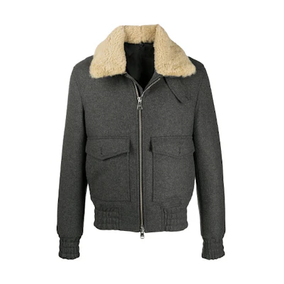 AMI PARIS Grey Faux Shearling Collar Aviator Jacket H20HOW014224-061