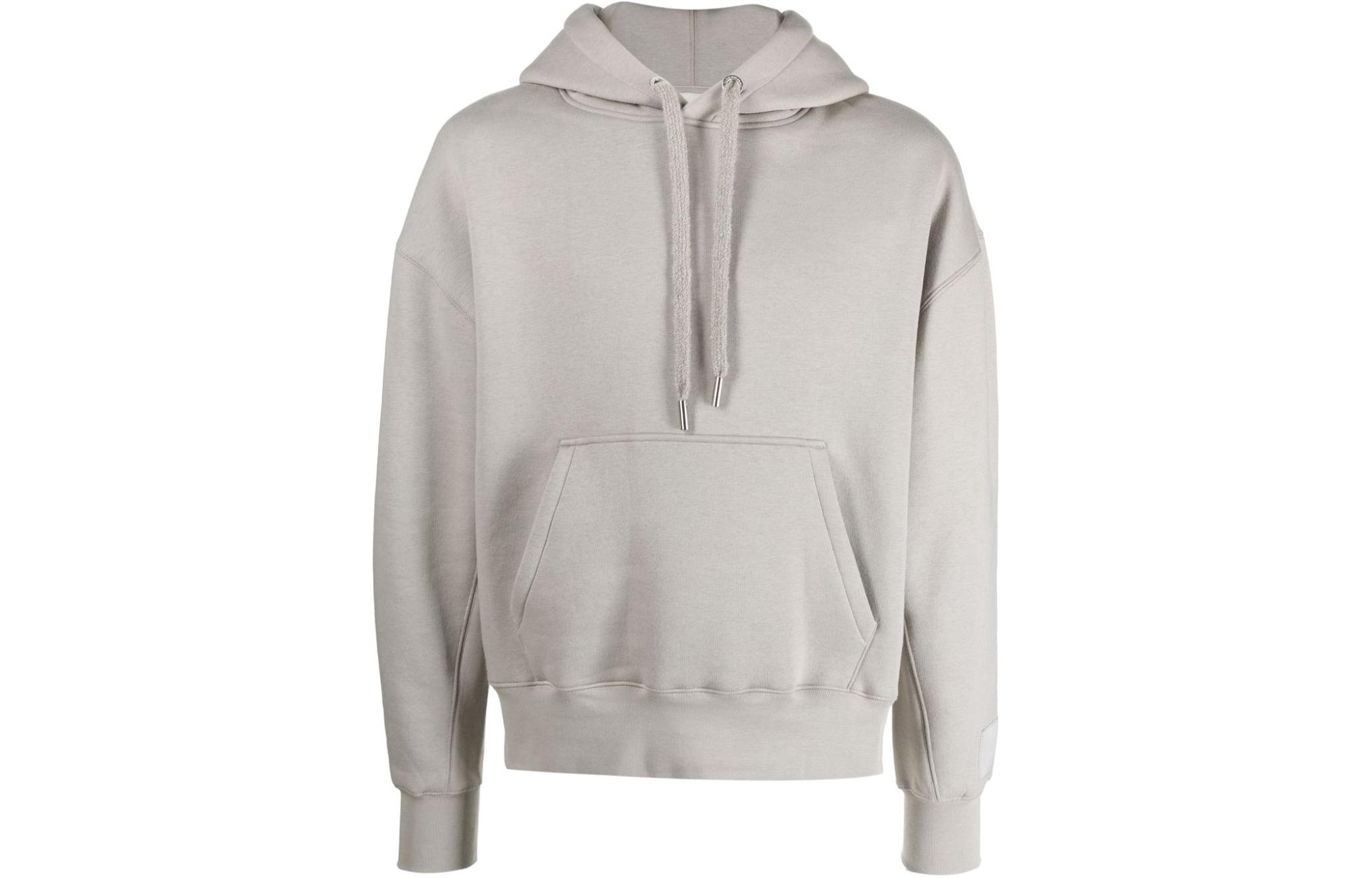AMI PARIS Grey Hooded Pullover Pocket Sweatshirt USW217740093