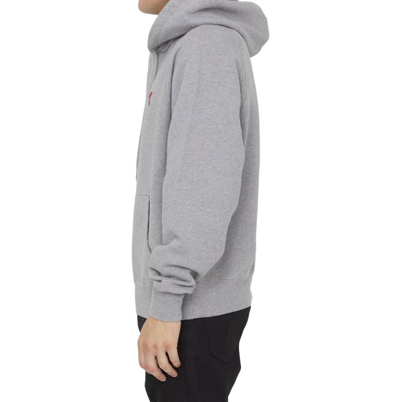 Details for AMI PARIS Grey Hoodie  with Red Heart Embroidery Cotton Pullover BFUSW205747-055