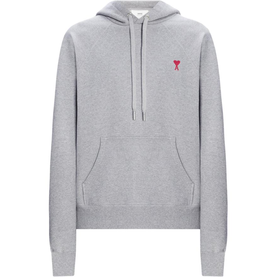 AMI PARIS Grey Pullover Hoodie with Kangaroo Pocket Long Sleeve BFUSW205747-087