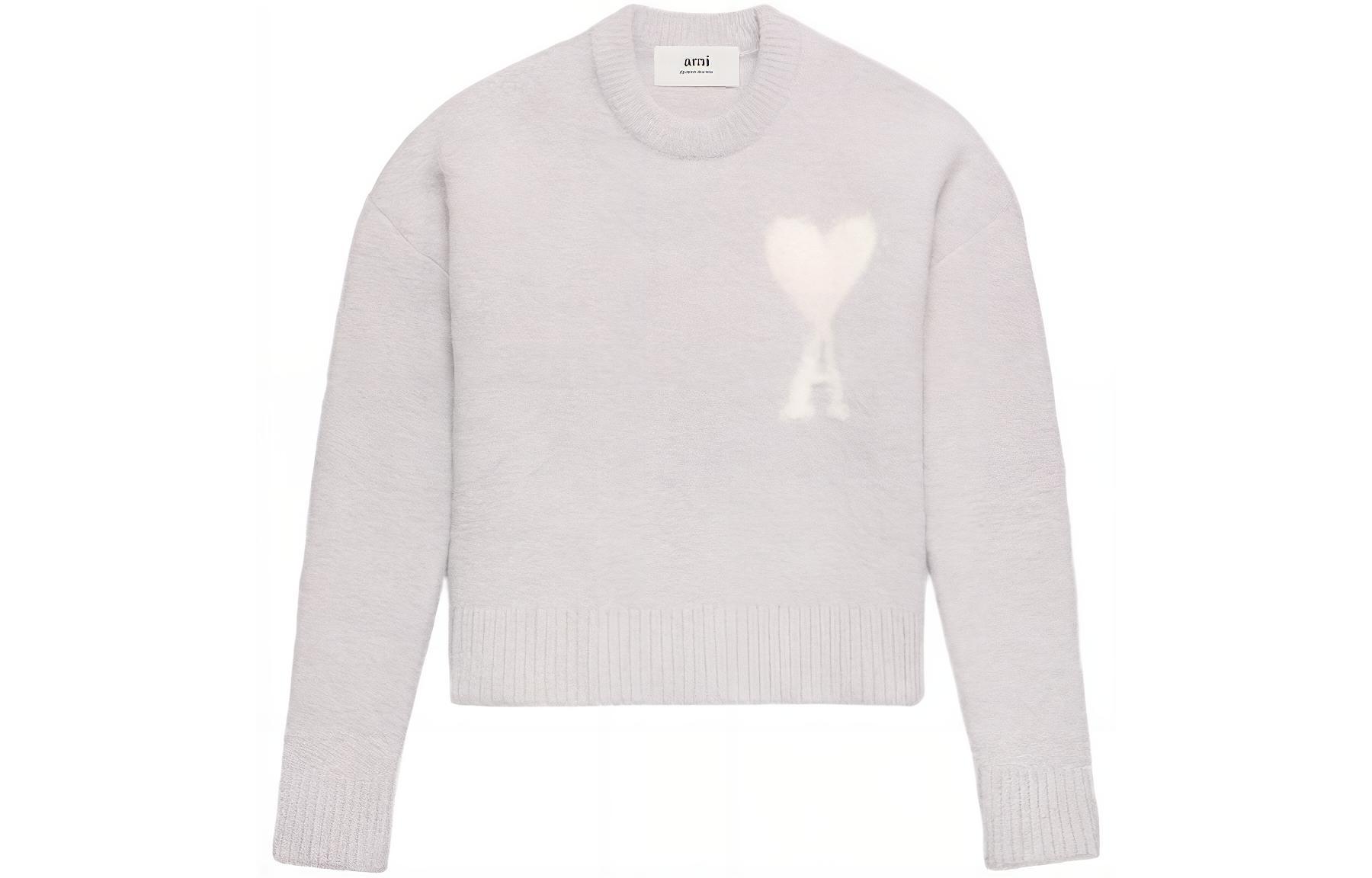 AMI Paris Heart Cloud Knit Crewneck Sweater Unisex - Earl Grey. UKS025KN0032-090