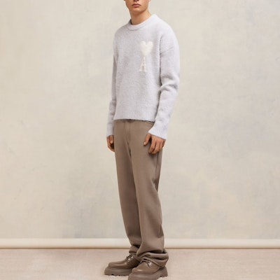 AMI Paris 愛心雲毛衣中性圓領衫 - 淺灰色 UKS025KN0032-090 Purchase AMI Paris 愛心雲毛衣中性圓領衫 - 淺灰色 UKS025KN0032-090