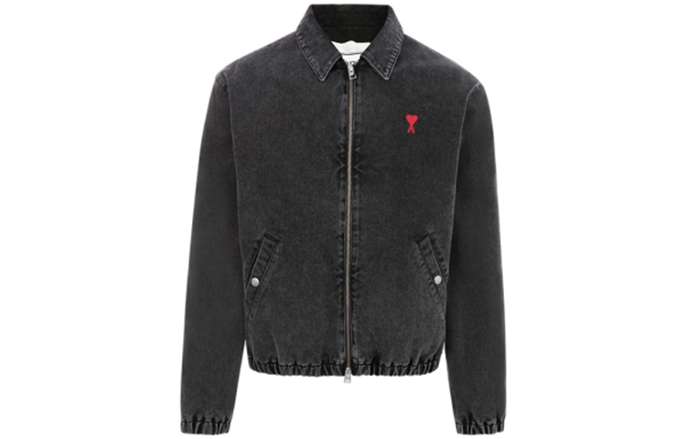AMI PARIS Heart Cotton Zip-Up Denim Jacket - Dark Gray H20H0W013611-031