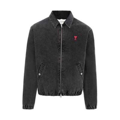 AMI PARIS Heart Cotton Zip-Up Denim Jacket - Dark Gray H20H0W013611-031