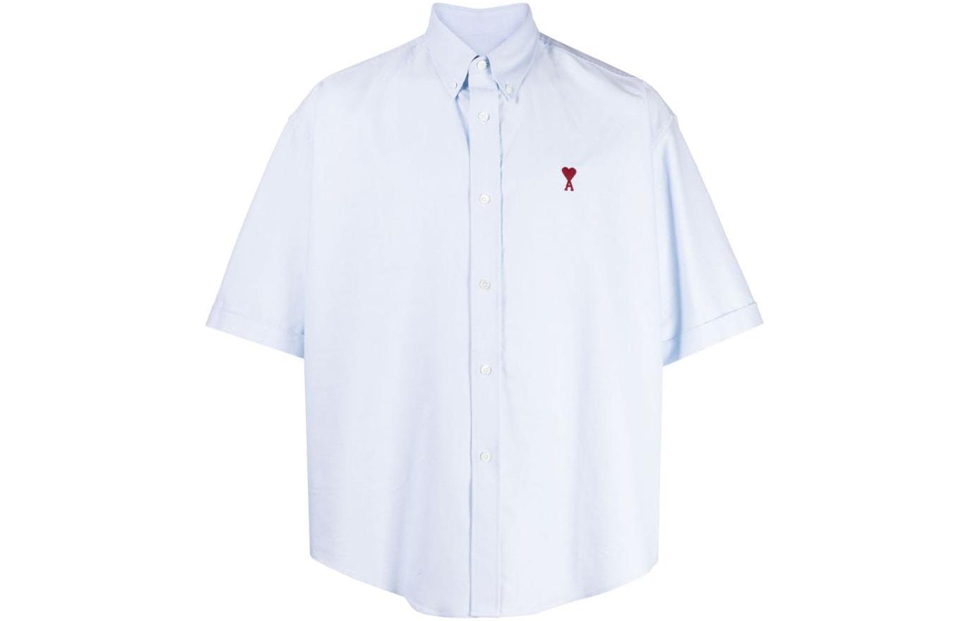 Order Camisa Unisex Manga Corta Azul AMI Paris con Corazón Bordado. H23HSH230CO0031