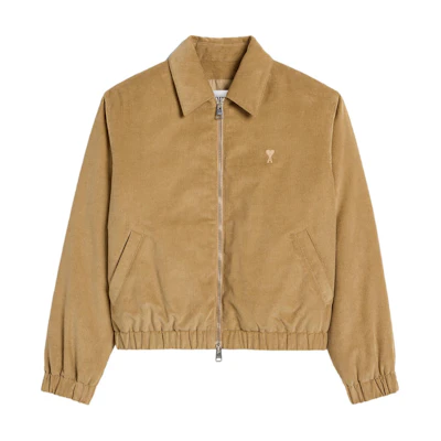 AMI PARIS Heart Embroidered Corduroy Cotton Jacket Sand Beige for Men HJK037CO0089-BEIGE