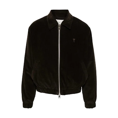 AMI PARIS Heart Embroidered Corduroy Cotton Pilot Jacket Men’s Deep Green HJK037CO0089-GREEN