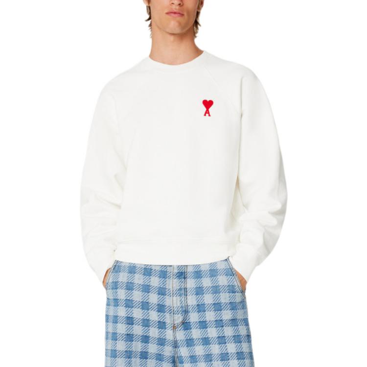 Lookbook AMI PARIS 愛心刺繡圓領復古衛衣 男女同款 自然白 USW004747-175