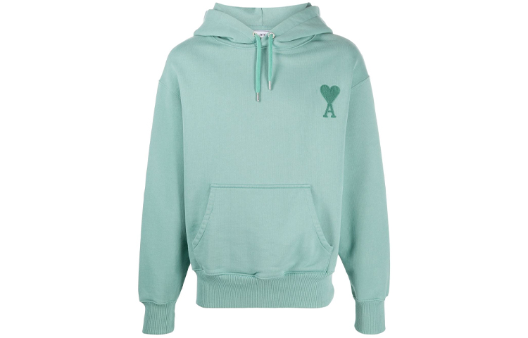 AMI Paris Heart Logo Classic Pullover Sweatshirt Unisex Green. E21HJ058747