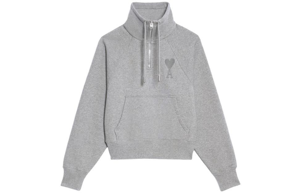 AMI PARIS Heart Logo Cotton Turtleneck Sweatshirt Unisex in Ash Gray USW5027471-055