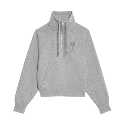 AMI PARIS Heart Logo Cotton Turtleneck Sweatshirt Unisex in Ash Gray USW5027471-055