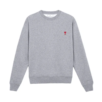 AMI PARIS Heart Logo Embroidered Crewneck Sweatshirt Grey . A21HJ007730-055