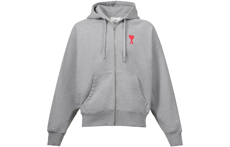 AMI PARIS Heart Logo Embroidered Zip-Up Sweatshirt Unisex - Heather Grey USW404-747-0501 圖 2