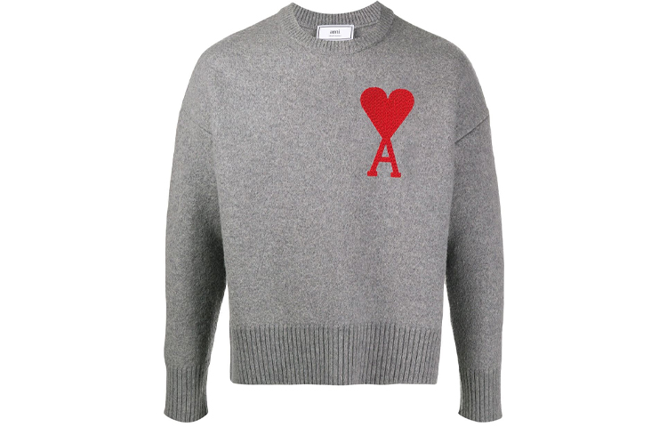 AMI Paris Heart Logo Grey Wool Sweater Unisex Crewneck. H20HK009018-055 圖 2