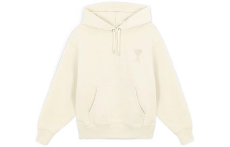 AMI PARIS Heart Logo Hoodie Unisex Off-White Couple Outfit E21HJ058747-150