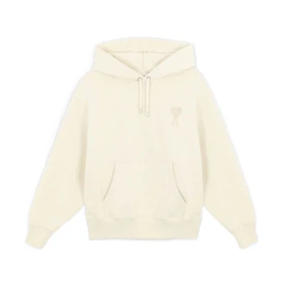 AMI PARIS Heart Logo Hoodie Unisex Off-White Couple Outfit E21HJ058747-150
