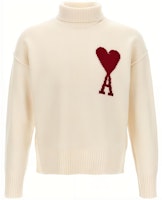 AMI Paris Heart Logo Knit High-Neck Sweater Unisex - White BFUKS406018-154 AMI Paris Heart Logo Knit High-Neck Sweater Unisex - White BFUKS406018-154