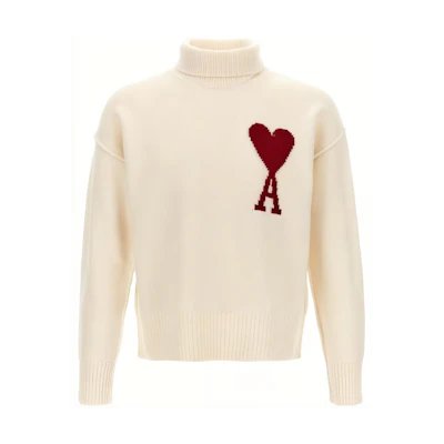 AMI Paris Heart Logo Knit High-Neck Sweater Unisex - White BFUKS406018-154