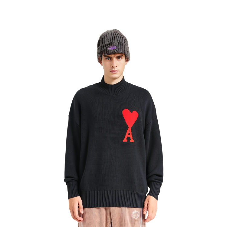 AMI Paris Heart Logo Turtleneck Sweater Unisex Black H21K2030-18001 圖 6