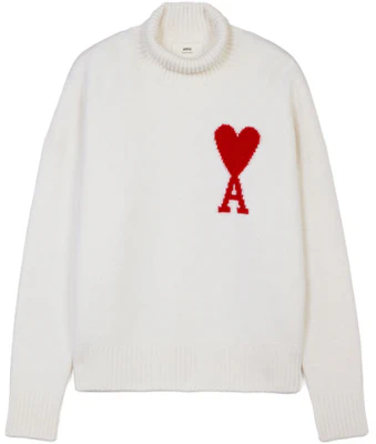 Sweater Turtleneck Wol Unisex Putih AMI Paris Logo Hati. H21K203-018100 Buy Sweater Turtleneck Wol Unisex Putih AMI Paris Logo Hati. H21K203-018100