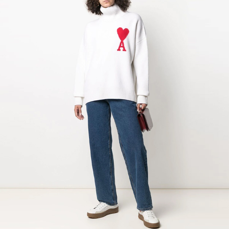 AMI Paris Heart Logo Wool Turtleneck Sweater Unisex White H21K203-018100 圖 3