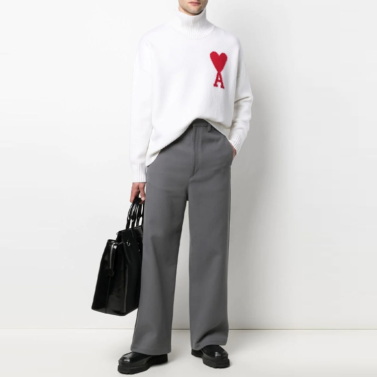 AMI Paris Heart Logo Wool Turtleneck Sweater Unisex White H21K203-018100 圖 4