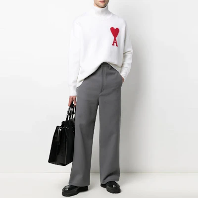 Sweater Turtleneck Wol Unisex Putih AMI Paris Logo Hati. H21K203-018100 Shop Sweater Turtleneck Wol Unisex Putih AMI Paris Logo Hati. H21K203-018100