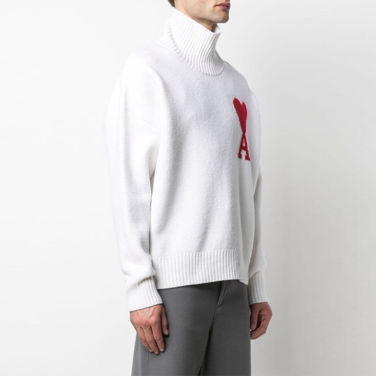 AMI Paris Heart Logo Wool Turtleneck Sweater Unisex White H21K203-018100 圖 6