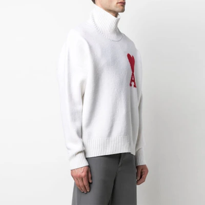 Sweater Turtleneck Wol Unisex Putih AMI Paris Logo Hati. H21K203-018100 Details for Sweater Turtleneck Wol Unisex Putih AMI Paris Logo Hati. H21K203-018100