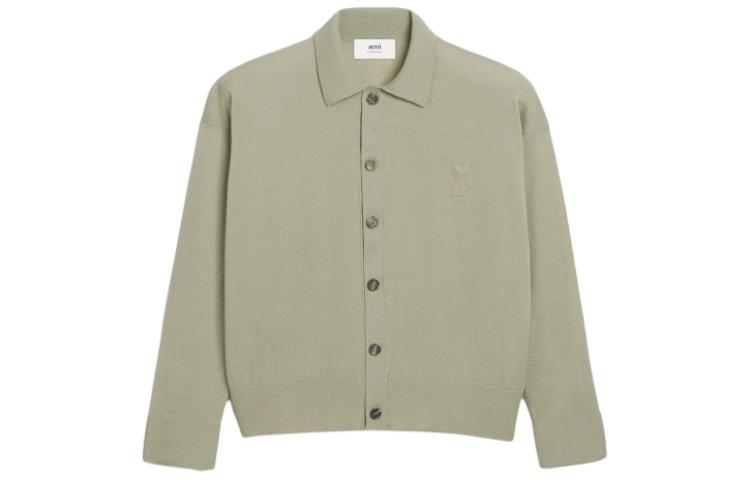AMI PARIS Heart Patch Merino Cardigan Unisex Sand Green UKC042.KN0039