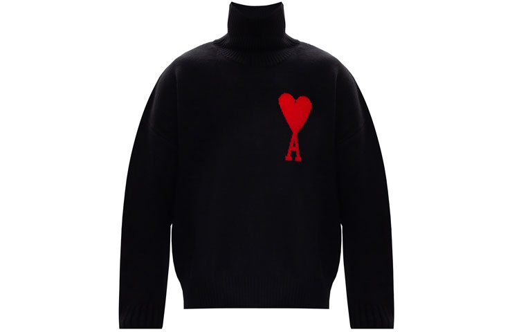 AMI Paris Heart Pattern Turtleneck Wool Sweater Unisex Black H20HK203-018-001 圖 2