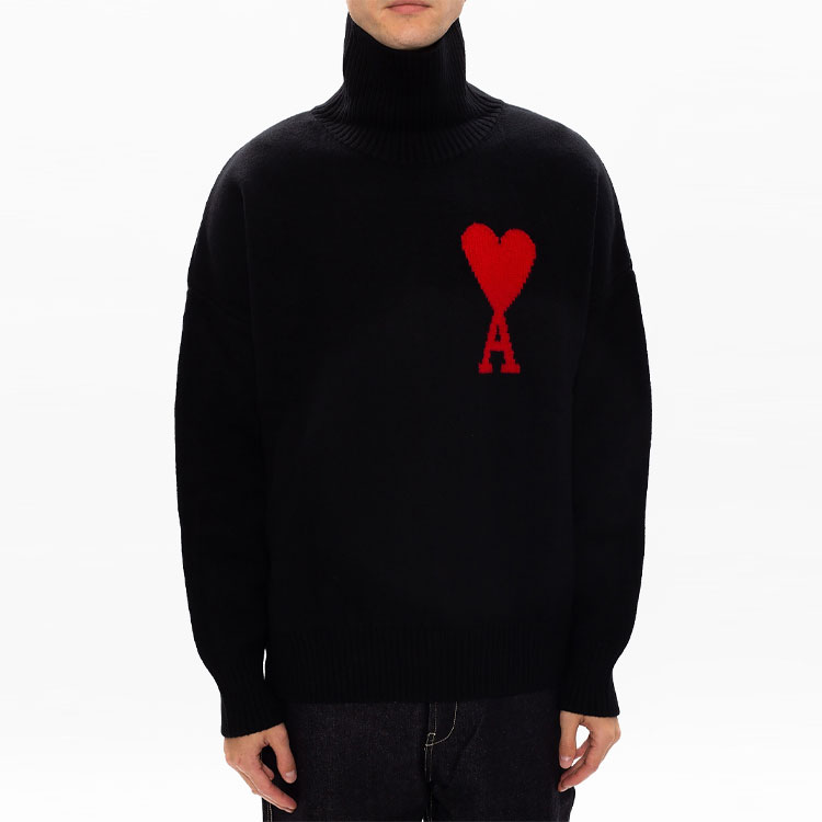 AMI Paris Heart Pattern Turtleneck Wool Sweater Unisex Black H20HK203-018-001 圖 3
