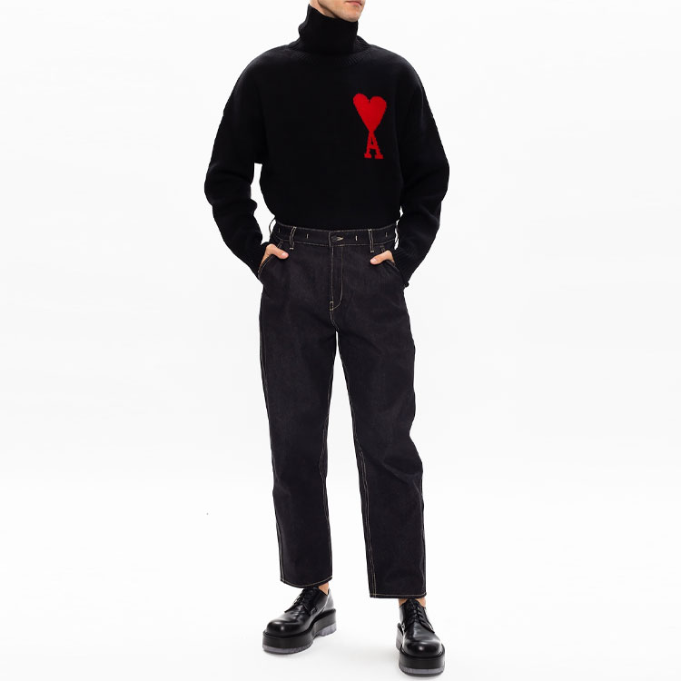 AMI Paris Heart Pattern Turtleneck Wool Sweater Unisex Black H20HK203-018-001 圖 5