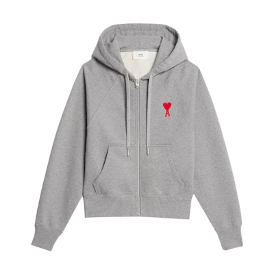 AMI PARIS Heart Series SS23 Logo Embroidered Zip Hoodie Unisex - Gray USW404747-501