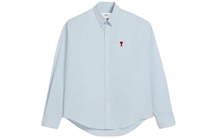 Order Camisa Unisex de Manga Larga con Corazón y Rayas AMI PARIS Celeste. USH130CO0-021