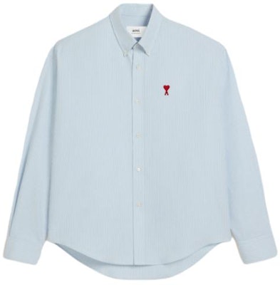 Camisa Unisex de Manga Larga con Corazón y Rayas AMI PARIS Celeste. USH130CO0-021 Order Camisa Unisex de Manga Larga con Corazón y Rayas AMI PARIS Celeste. USH130CO0-021
