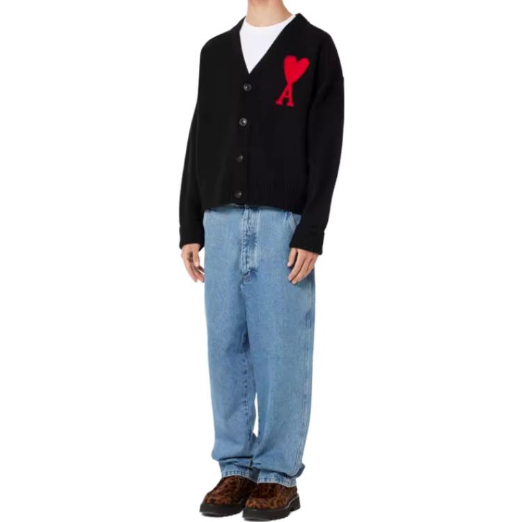 Purchase AMI Paris Heart Wool V-Neck Sweater Unisex Hitam BFUKC0020181-009