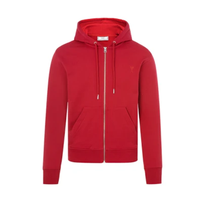 AMI PARIS Hoodie Zip-Up Sweatshirt with Heart Logo Embroidery H20HJ006730-600