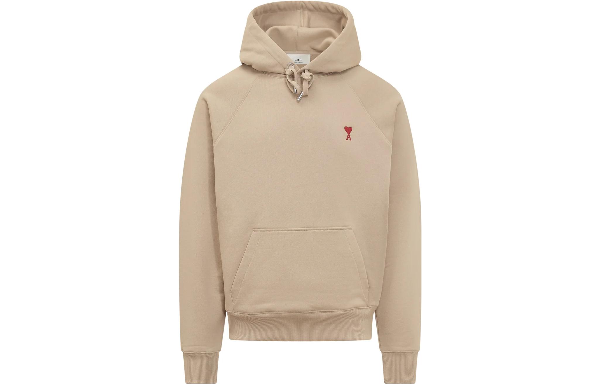 AMI PARIS Khaki Hoodie with Logo Design USW205747-250