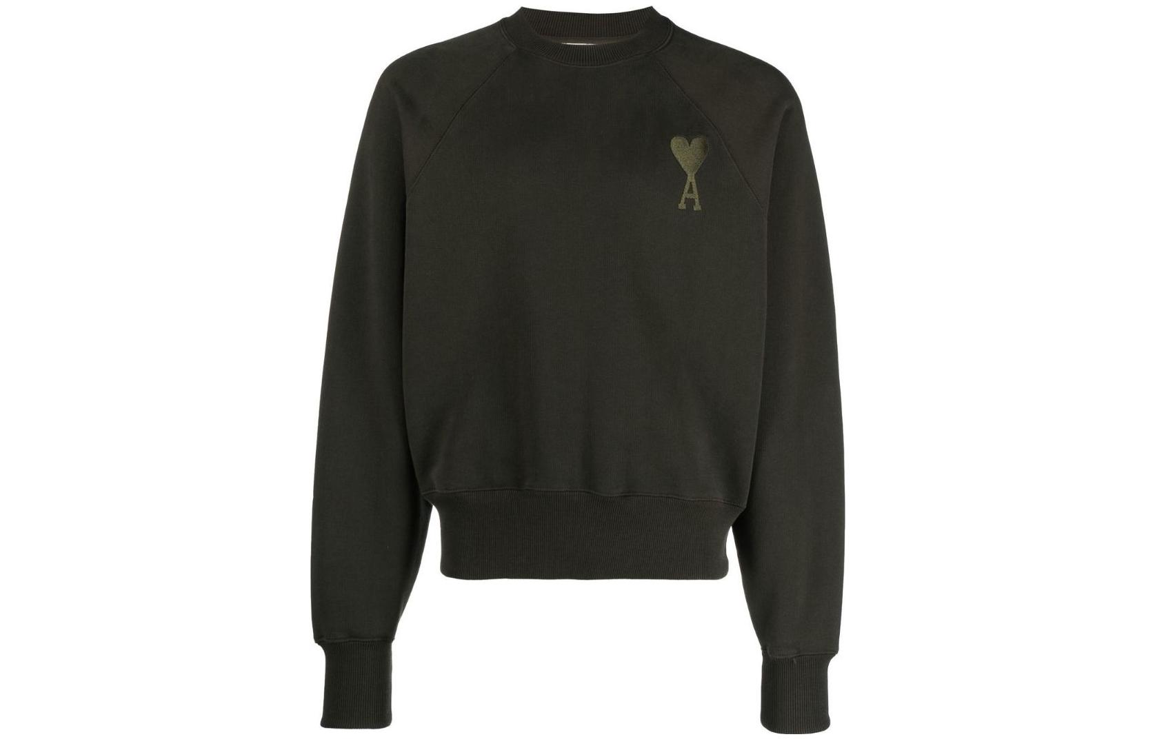 AMI PARIS Khaki Logo Printed Crewneck Sweatshirt Long Sleeve Men SPEUSW002747