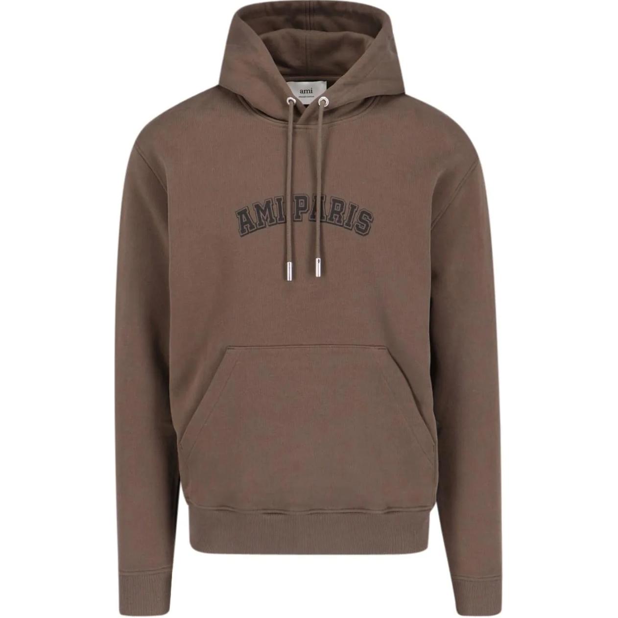 AMI PARIS Letter Print Brown Hoodie  Long Sleeve Pullover USW247730-221