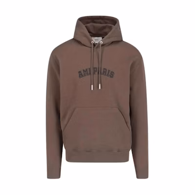 AMI PARIS Letter Print Brown Hoodie Long Sleeve Pullover USW247730-221